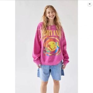 Nirvana Oversized Graphic Sweatshirt S Pink Grunge Y2K Retro Loungewear Band Tee
